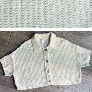 Banana Republic Short Sleeve Resort Polo Cardigan In Iced Vanilla 100% Cotton LG
